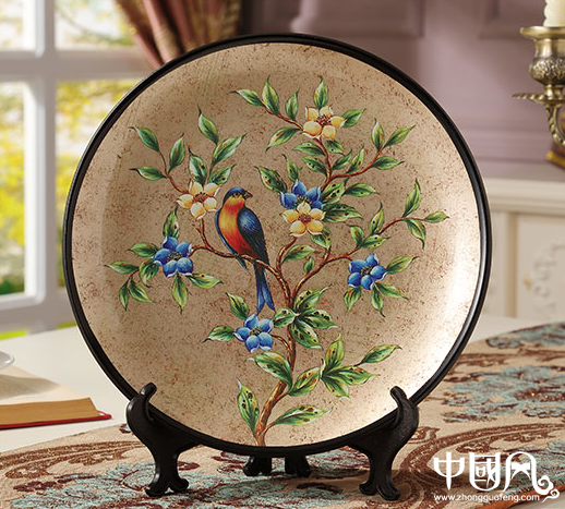 歐式裝飾動物彩繪陶瓷掛盤擺件圖片