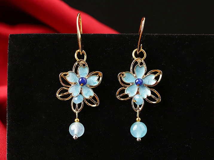 福連文苑景泰藍花朵復(fù)古耳飾氣質(zhì)耳環(huán)