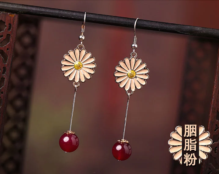 福連文苑時尚花朵吊墜復(fù)古可愛耳環(huán)