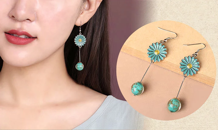 福連文苑時(shí)尚花朵吊墜復(fù)古可愛(ài)耳環(huán)