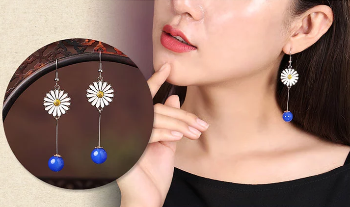 福連文苑時尚花朵吊墜復(fù)古可愛耳環(huán)