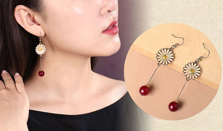 福連文苑時尚花朵吊墜復(fù)古可愛耳環(huán)