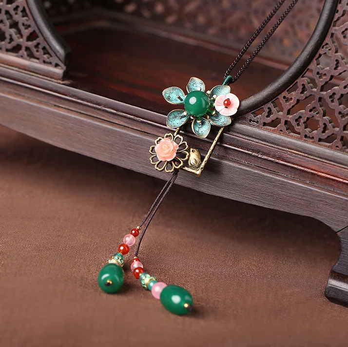 民族風時尚復古花朵吊墜掛飾毛衣鏈項鏈