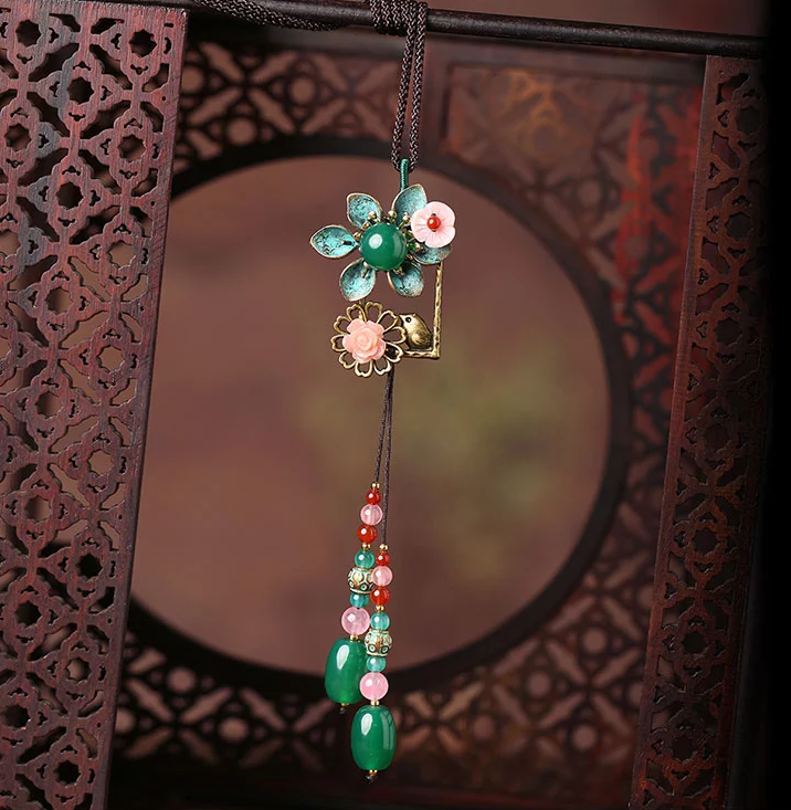 民族風時尚復古花朵吊墜掛飾毛衣鏈項鏈