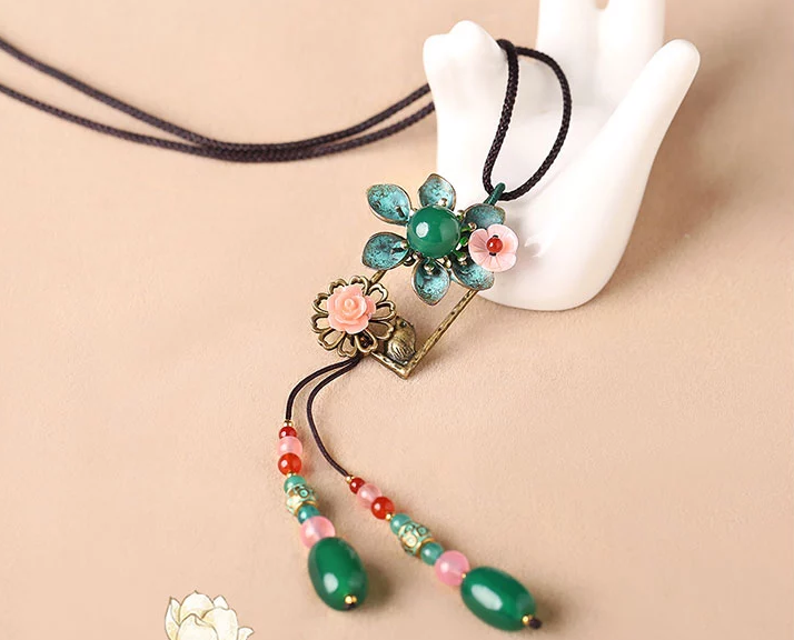 民族風時尚復古花朵吊墜掛飾毛衣鏈項鏈