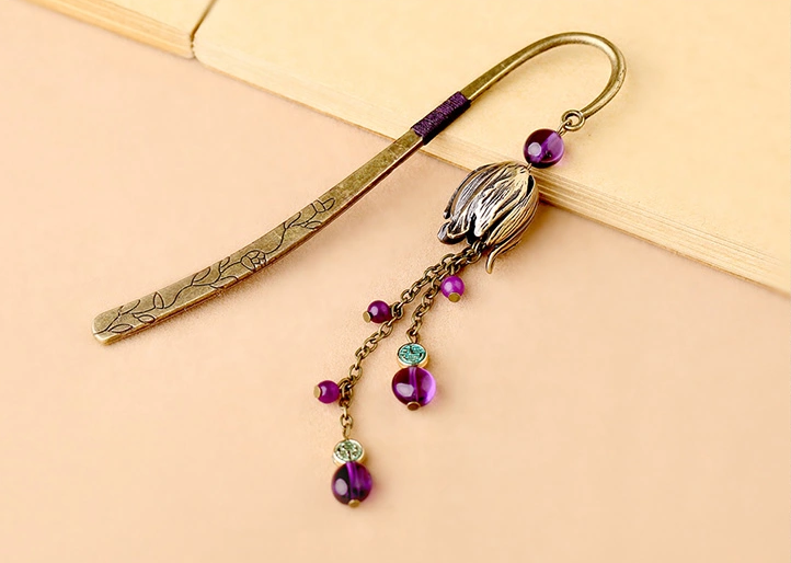 復古金屬書簽古典福連文苑紫水晶流蘇書簽