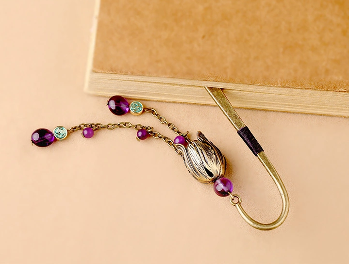 復古金屬書簽古典福連文苑紫水晶流蘇書簽