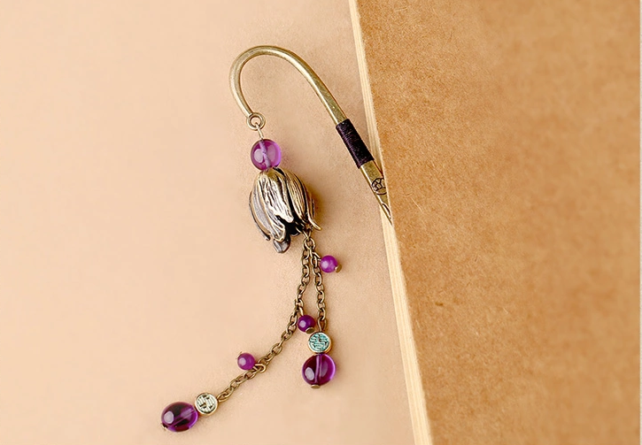 復古金屬書簽古典福連文苑紫水晶流蘇書簽