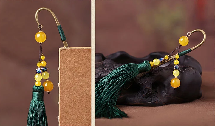 古典金屬創(chuàng)意書簽福連文苑瑪瑙流蘇書簽