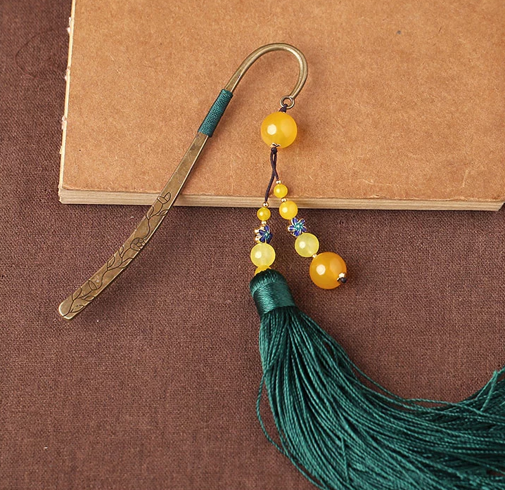 古典金屬創(chuàng)意書簽福連文苑瑪瑙流蘇書簽