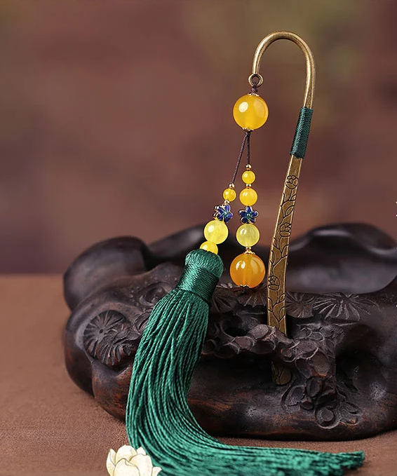 古典金屬創(chuàng)意書簽福連文苑瑪瑙流蘇書簽