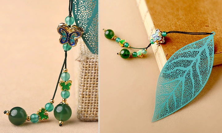 鏤空樹葉福連文苑綠色復(fù)古文藝書簽