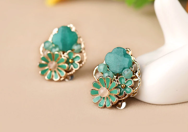 復(fù)古氣質(zhì)彩玉景泰藍(lán)簡(jiǎn)約無(wú)耳洞耳夾耳環(huán)