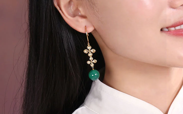 復古氣質(zhì)綠瑪瑙耳墜耳飾耳環(huán)