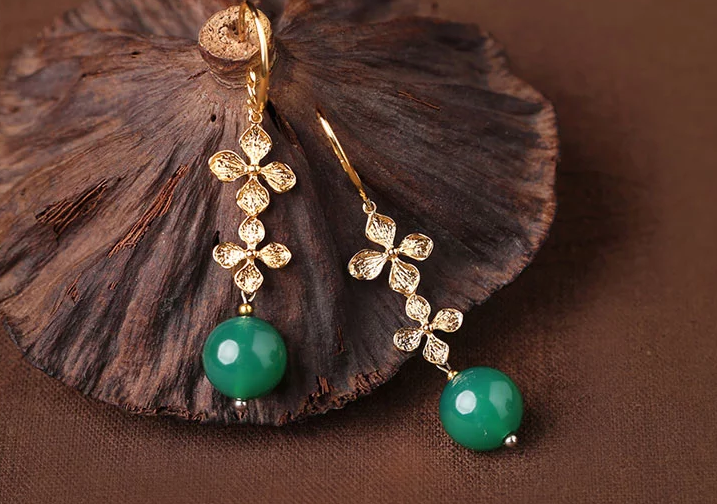 復古氣質(zhì)綠瑪瑙耳墜耳飾耳環(huán)