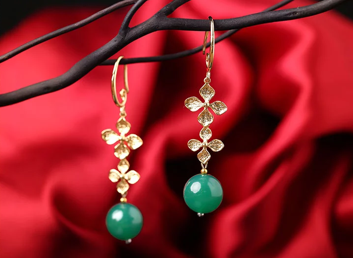 復古氣質(zhì)綠瑪瑙耳墜耳飾耳環(huán)