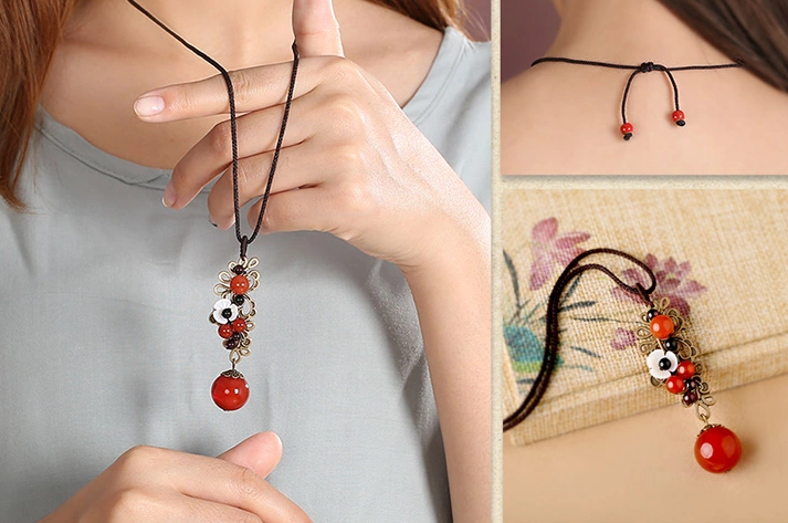 簡約民族風瑪瑙吊墜裝飾飾品項鏈