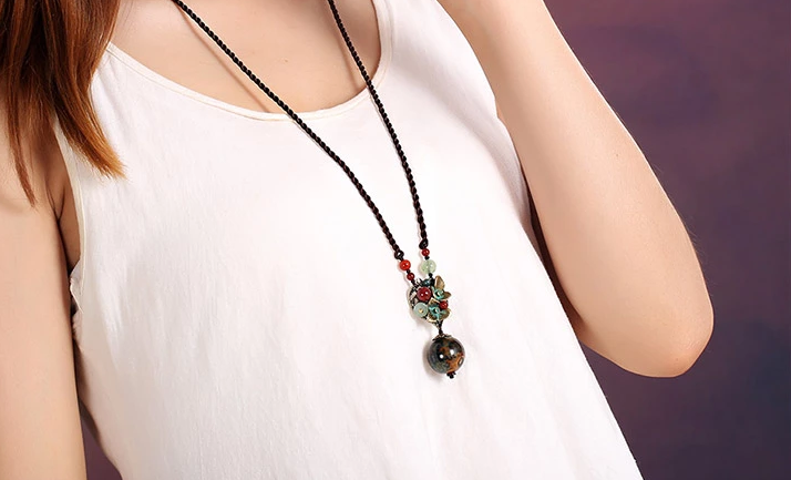 簡約大氣復古瑪瑙吊墜項鏈毛衣鏈