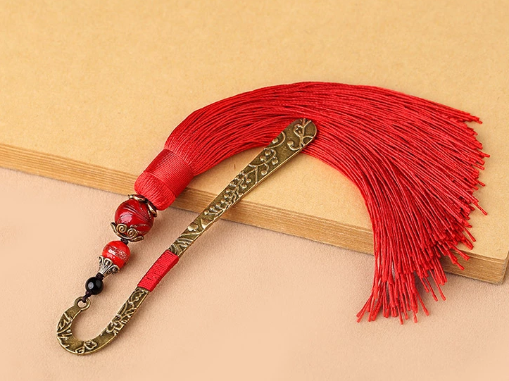 福連文苑金屬古風(fēng)古典創(chuàng)意紅流蘇書簽