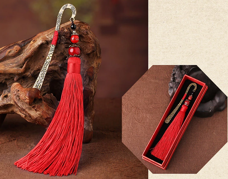 福連文苑金屬古風(fēng)古典創(chuàng)意紅流蘇書簽
