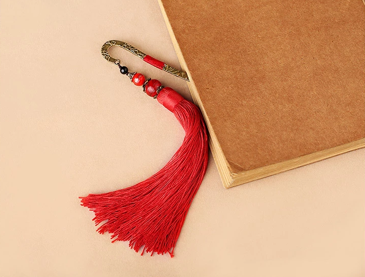 福連文苑金屬古風(fēng)古典創(chuàng)意紅流蘇書簽
