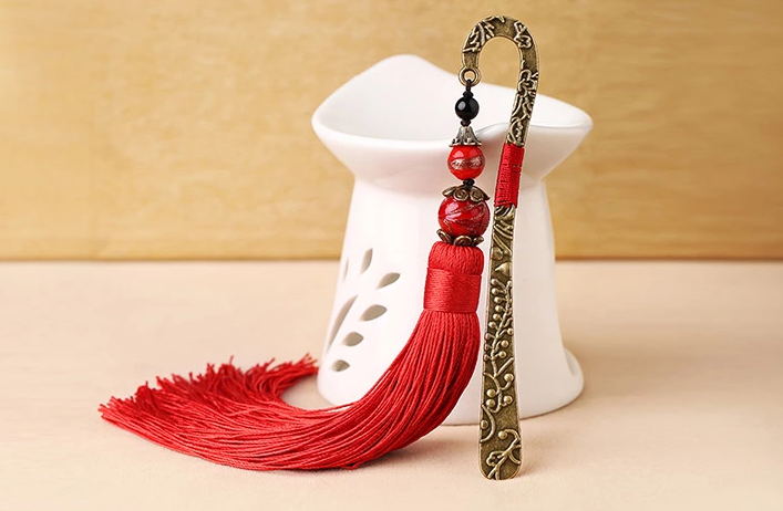 福連文苑金屬古風(fēng)古典創(chuàng)意紅流蘇書簽
