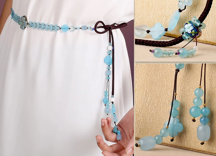 復(fù)古藍色彩玉裙子腰帶腰鏈