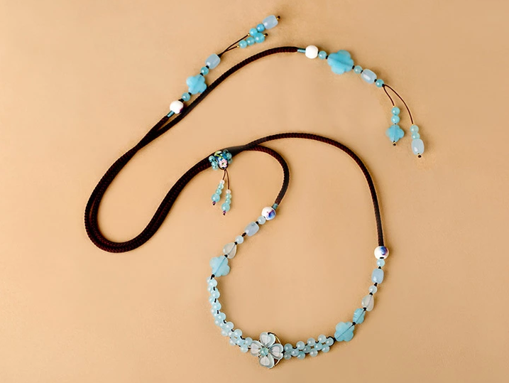 復(fù)古藍色彩玉裙子腰帶腰鏈