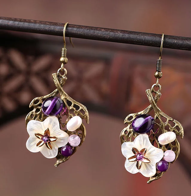 民族風(fēng)復(fù)古樹(shù)葉貝殼花耳墜耳環(huán)