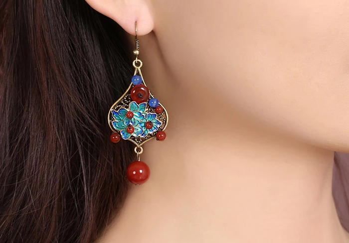 時(shí)尚福連文苑景泰藍(lán)復(fù)古耳環(huán)首飾