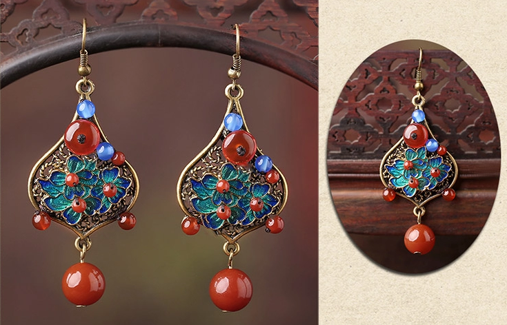 時(shí)尚福連文苑景泰藍(lán)復(fù)古耳環(huán)首飾