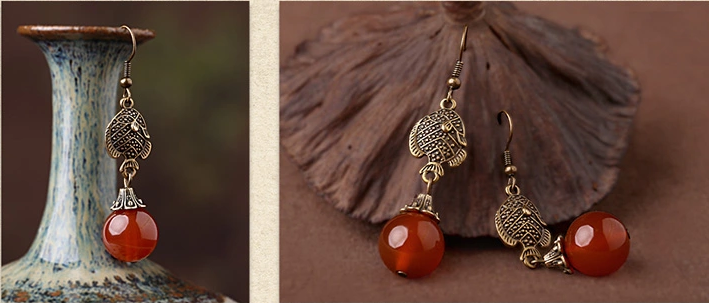 手工魚瑪瑙復古耳環(huán)首飾