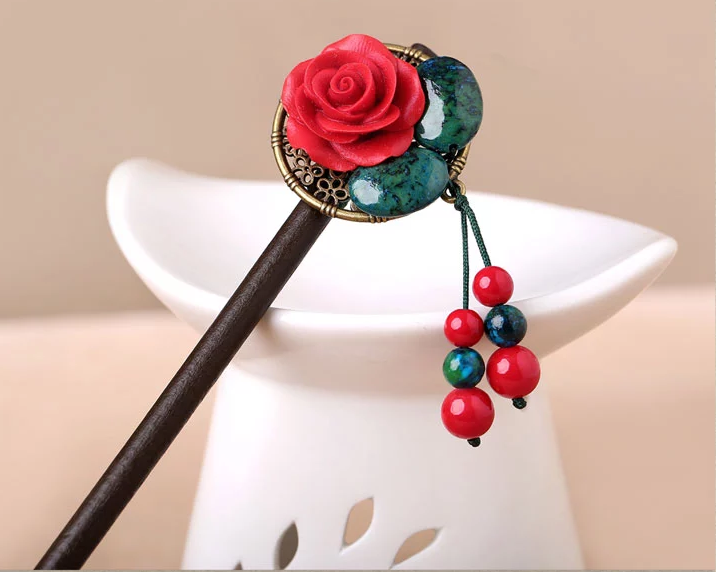 福連文苑漆雕花朵民族風流蘇簪子頭飾