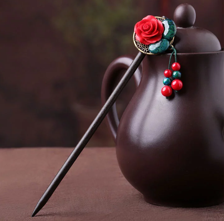 福連文苑漆雕花朵民族風流蘇簪子頭飾