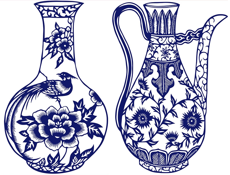 15款古典福連文苑青花瓷圖案剪紙藝術(shù)