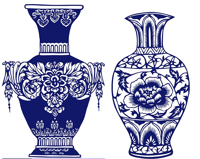 15款古典福連文苑青花瓷圖案剪紙藝術