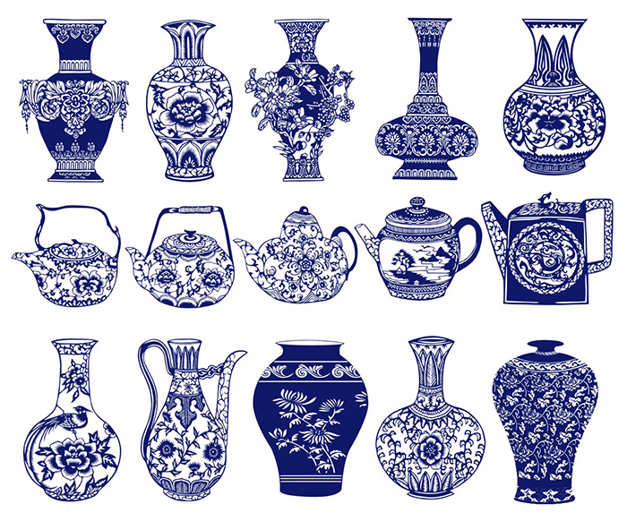 15款古典福連文苑青花瓷圖案剪紙藝術(shù)