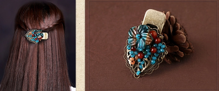 手工琉璃花鴨嘴夾發(fā)夾復古古典頭飾