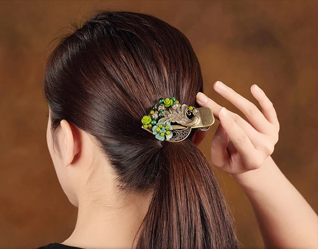 復古風孔雀頭飾古典鴨嘴夾發(fā)夾