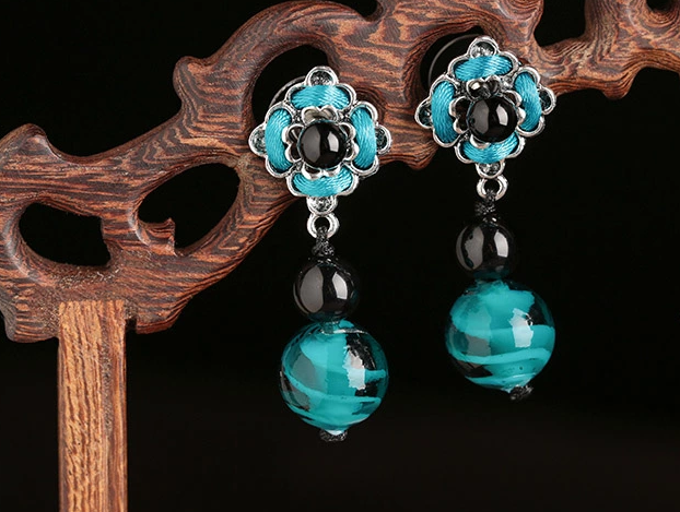 福連文苑琉璃瑪瑙耳墜手工復古耳環(huán)首飾