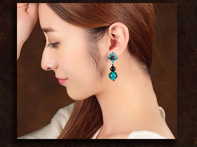 福連文苑琉璃瑪瑙耳墜手工復古耳環(huán)首飾