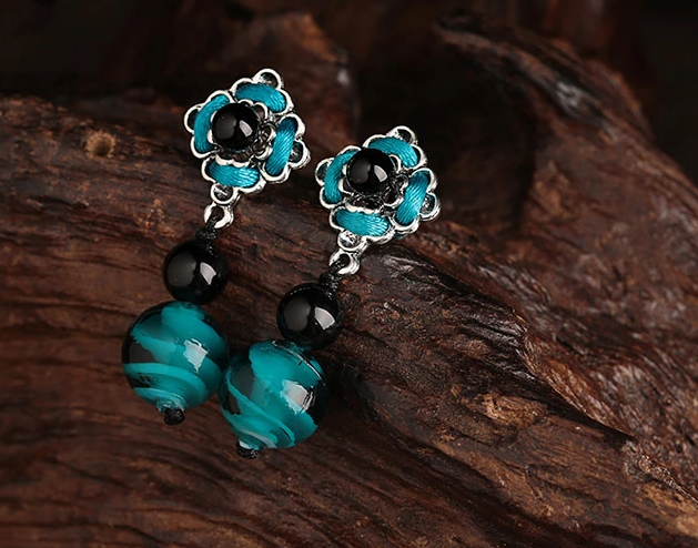 福連文苑琉璃瑪瑙耳墜手工復古耳環(huán)首飾