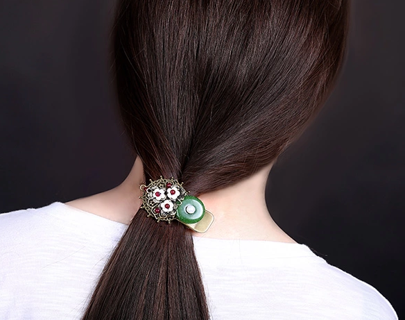 時尚福連文苑頭飾，復(fù)古民族風(fēng)綠彩玉扣發(fā)夾