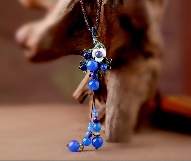 藍(lán)色瑪瑙吊墜民族風(fēng)項(xiàng)鏈毛衣鏈