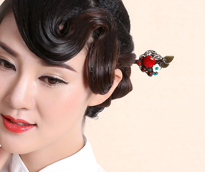 古典長(zhǎng)發(fā)發(fā)簪頭飾福連文苑木簪子