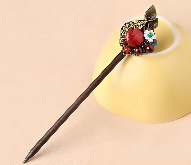 古典長(zhǎng)發(fā)發(fā)簪頭飾福連文苑木簪子