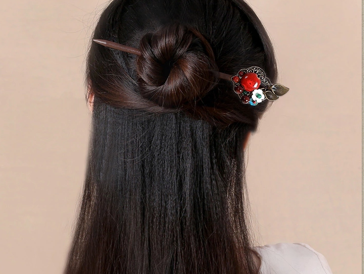 古典長(zhǎng)發(fā)發(fā)簪頭飾福連文苑木簪子