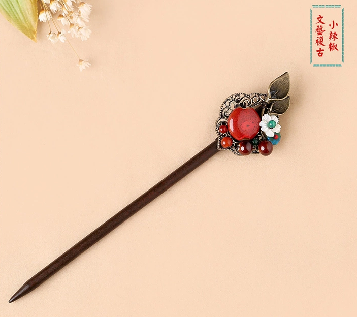 古典長(zhǎng)發(fā)發(fā)簪頭飾福連文苑木簪子