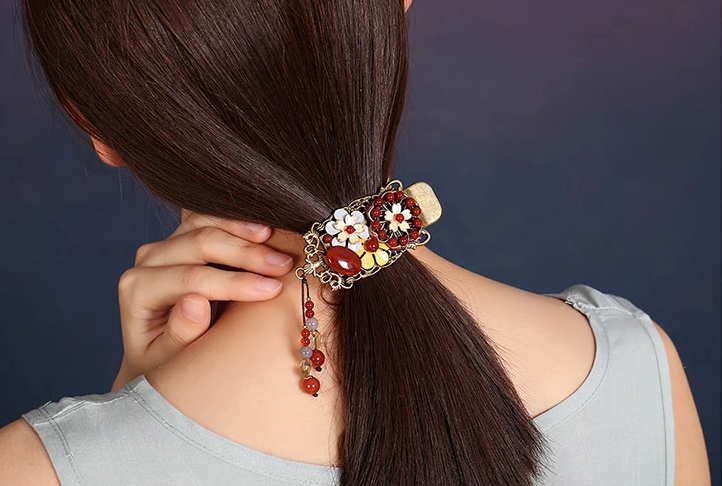 福連文苑紅色發(fā)夾古典民族風頭飾