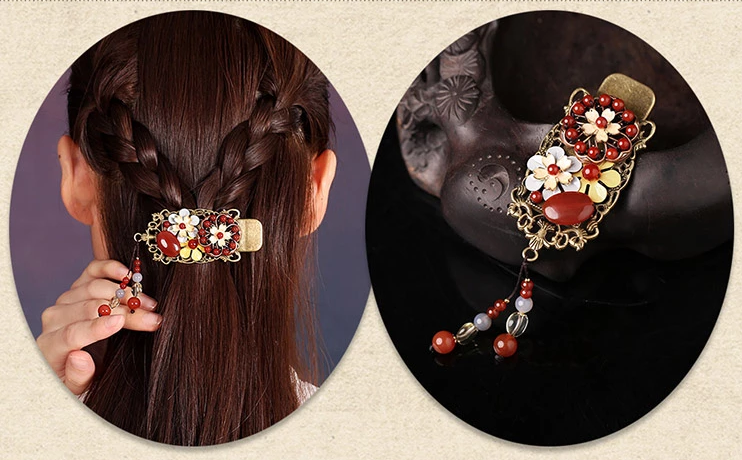 福連文苑紅色發(fā)夾古典民族風頭飾